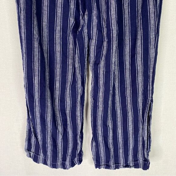 Indigo Rein Pants Women’s Blue White Linen Stripe Crop Wide Leg Boho Belted S - Picture 9 of 12